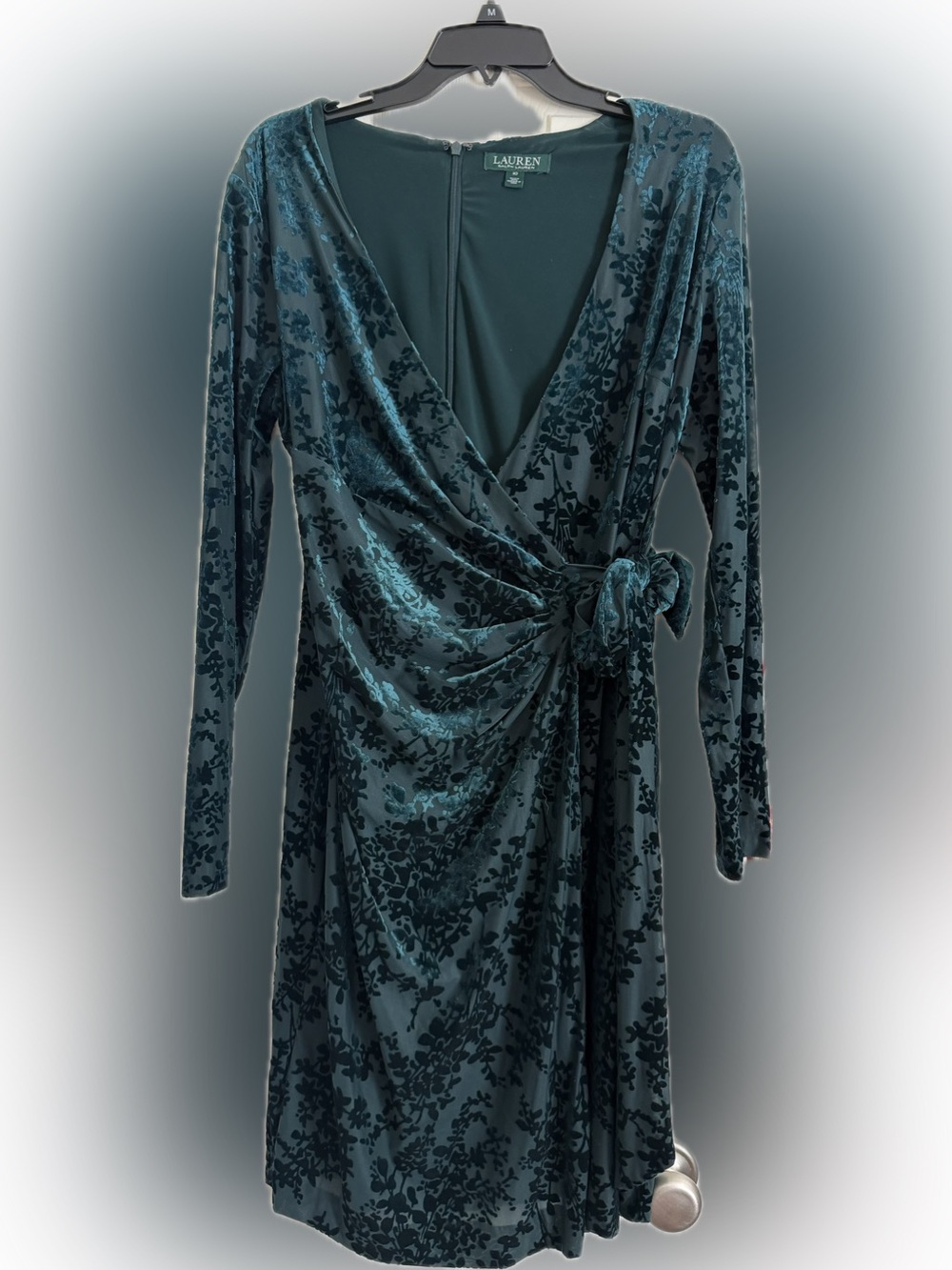 Ralph Lauren Teal Floral Velvet Wrap Dress - Long Sleeve